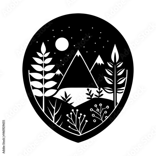 Nature-Themed Brooch silhouette vector