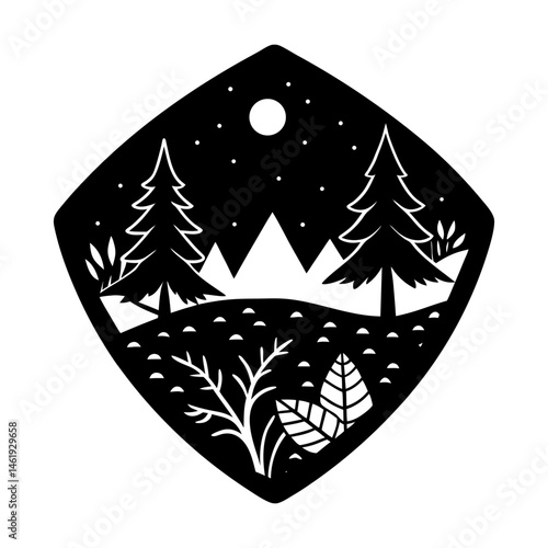 Nature-Themed Brooch silhouette vector