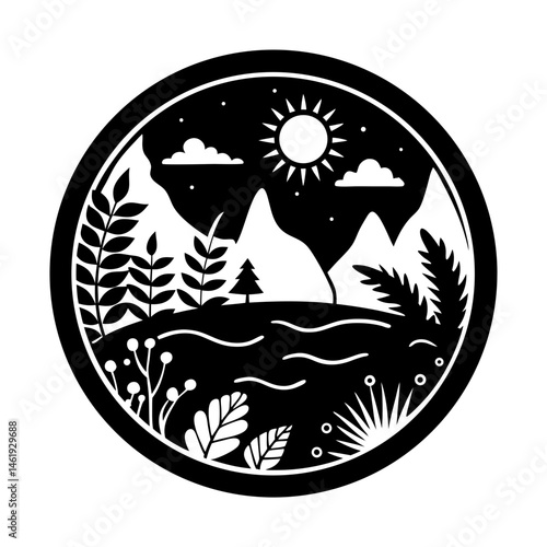 Nature-Themed Brooch silhouette vector
