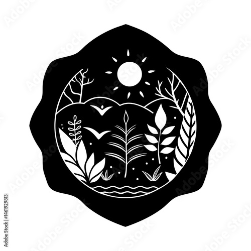 Nature-Themed Brooch silhouette vector