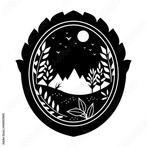 Nature-Themed Brooch silhouette vector