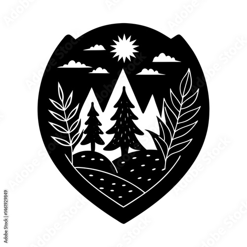 Nature-Themed Brooch silhouette vector