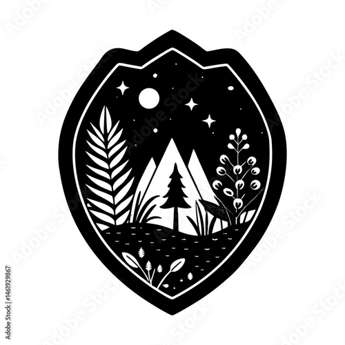 Nature-Themed Brooch silhouette vector