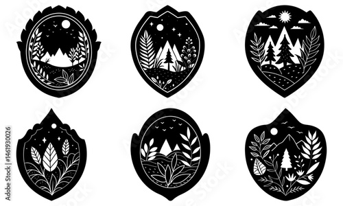 Nature-Themed Brooch silhouette vector