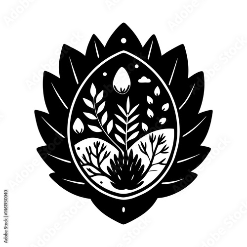 Nature-Themed Brooch silhouette vector