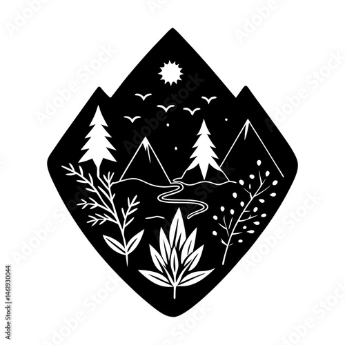 Nature-Themed Brooch silhouette vector