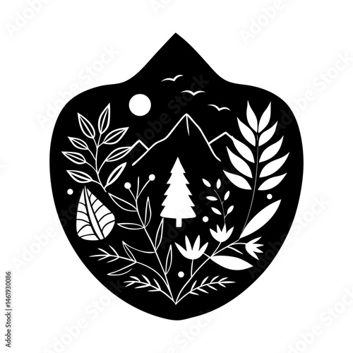 Nature-Themed Brooch silhouette vector
