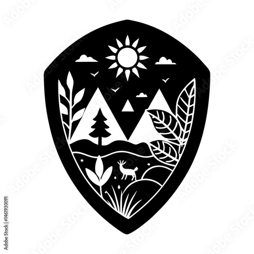 Nature-Themed Brooch silhouette vector