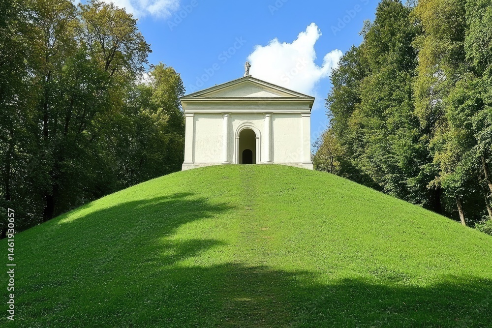 Naklejka premium Park mausoleum on a grassy hill