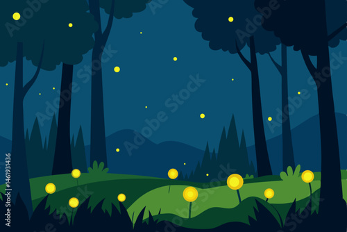 night landscape with moon and stars