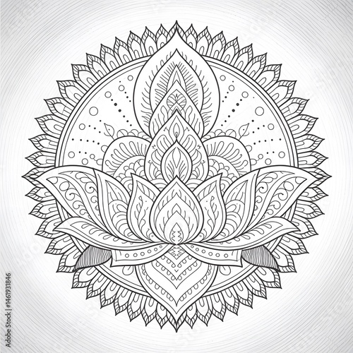 Intricate mandala art meditation space digital illustration zen environment close-up view spiritual concept