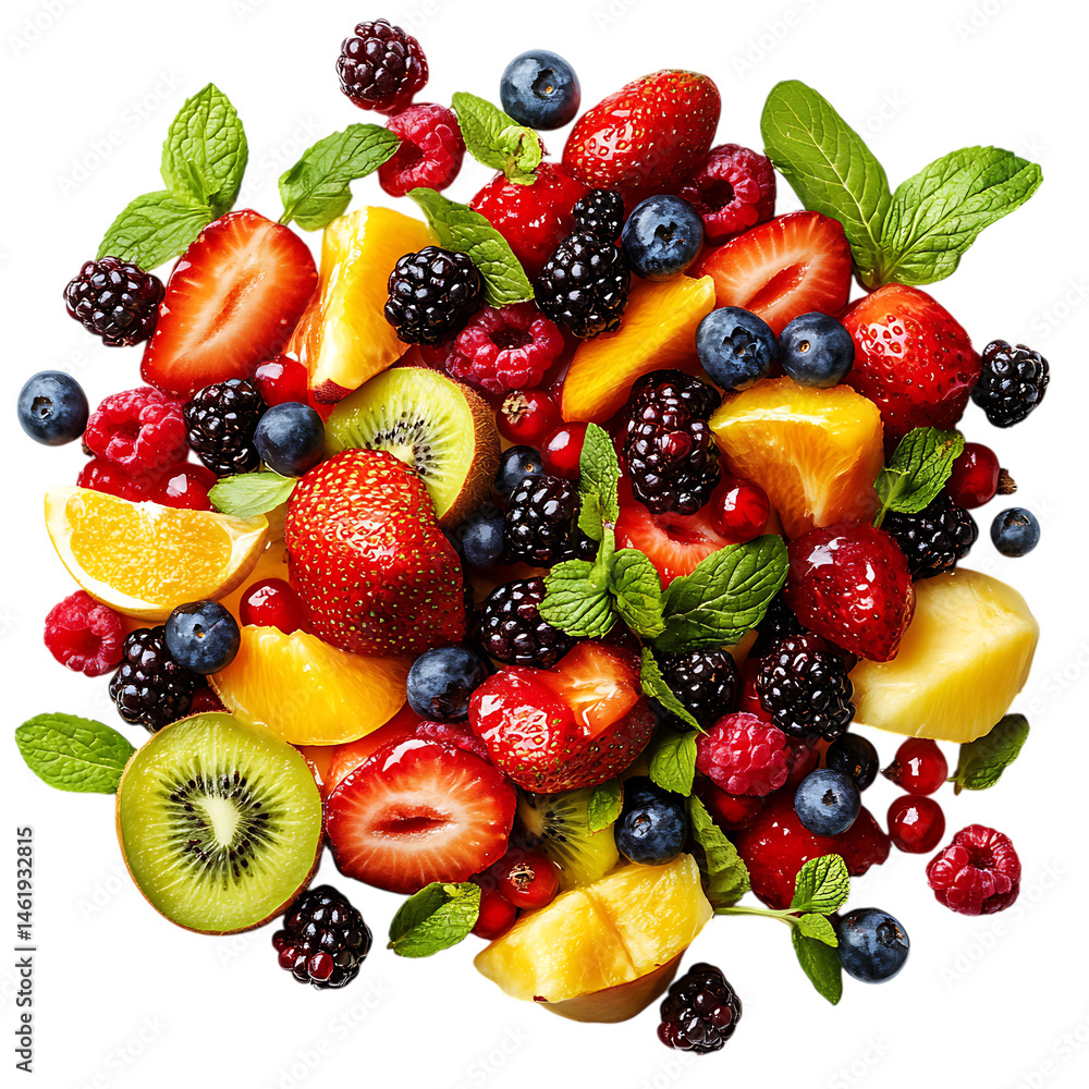 Vivid Artisan Fruit Salad Handcrafted Mix of Fresh Fruits Isolated on Transparent Background Vivid Artisan Fruit Salad Handcrafted Mix of Fresh Fruits Isolated on Transparent Background