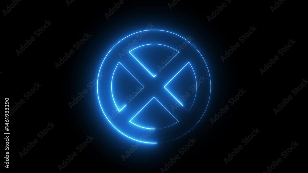 Stop sign icon animation by cyan color neon on black background. Stop sign icon animation by cyan color neon on black background.