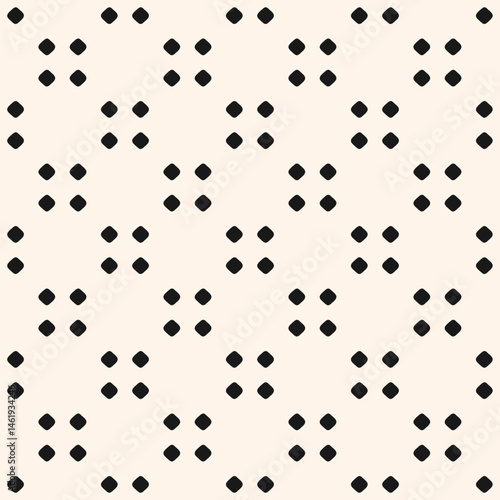 Vector minimalist polka dot seamless pattern. Simple black and white minimal geometric background. Monochrome texture with small circles, spots, dots in regular grid. Abstract repeatable geo design