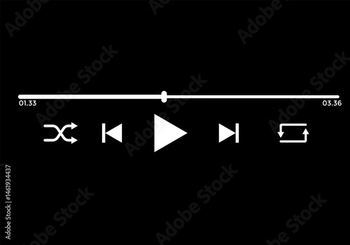 Music or video play interface icons. playback progress. Multimedia player template. Online broadcasting. social media interface
