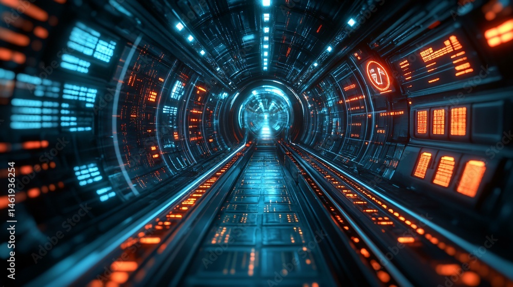 Smart hyperloop station interior with vacuum tube pod vehicles lined on magnetic tracks digital boarding gates and real time schedule displays on transparent OLED panels Smart hyperloop station interior with vacuum tube pod vehicles lined on magnetic tracks digital boarding gates and real time schedule displays on transparent OLED panels