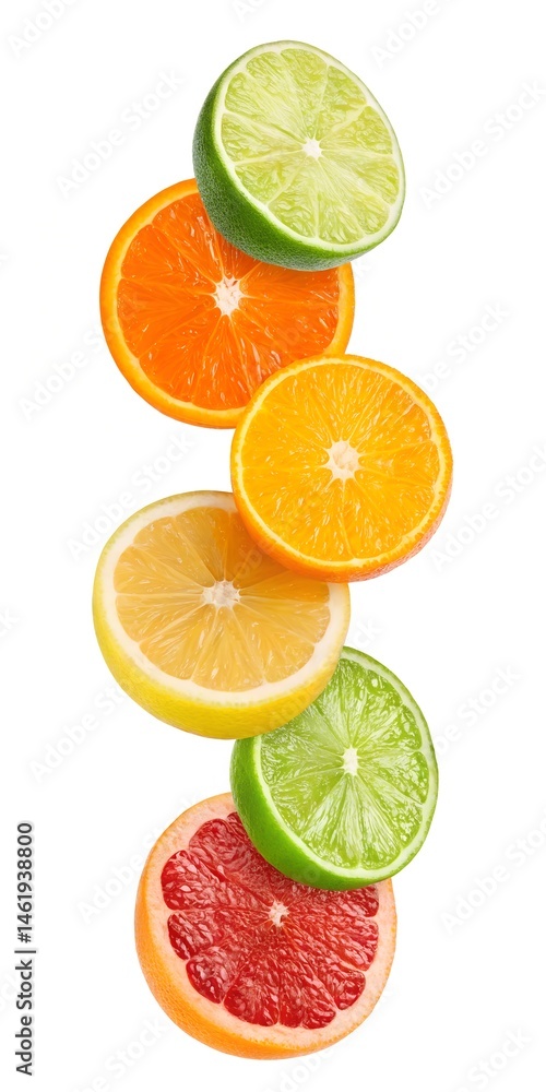Obraz premium Sliced Oranges and Lemons on a White Surface