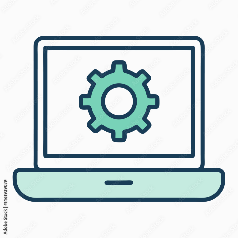 laptop with settings outline icon on white background laptop with settings outline icon on white background