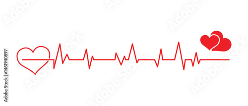Heart beat line graph in red color with love. Heartbeat design vector. Red heartbeat line icon on white background. Heart pulse, heartbeat line. World heart day concept. Cardiograph line graph.