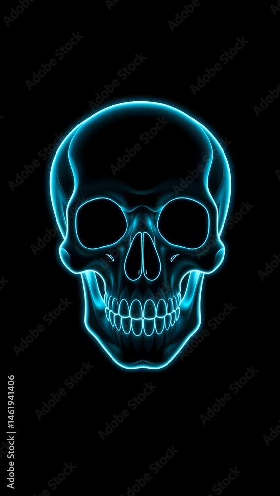 Neon digital human skull on black background. Neon digital human skull on black background.