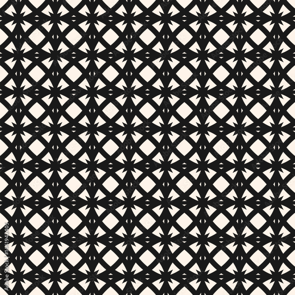 Naklejka premium Vector abstract seamless pattern. Black and white floral geometric grid texture. Elegant monochrome background with flowers, diamond shapes, lattice, net, mesh. Repeated design for decor, cover, print