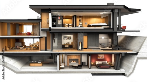 Fototapeta Naklejka Na Ścianę i Meble -  Modern house interior design cross-section illustration.