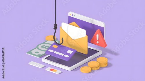Phishing attack simulation digital finance graphic design cybersecurity close-up awareness campaign