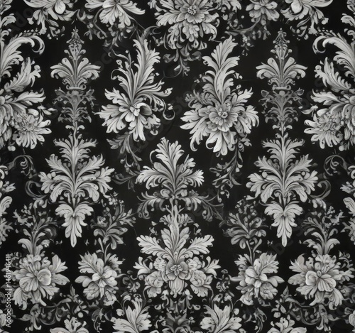 Wallpaper Mural Classic black & white damask, intricate swirling floral motifs ,  graphic,  seamless Torontodigital.ca
