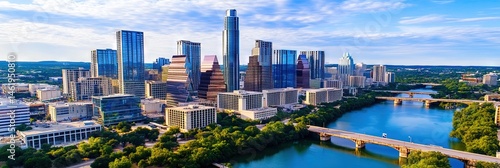 overhead photo of austin texas downtown skyline