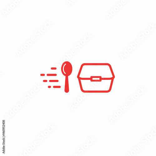 Take-Out Meal Symbol: Minimalist representation of take-out food, featuring a spoon beside food container, evoking the immediacy and convenience of ready-to-eat meals.
