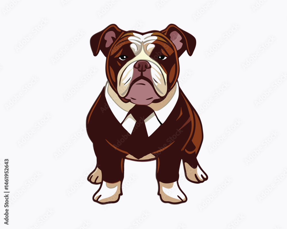Fototapeta premium Bulldog vector illustration wearing a suit and tie, exuding professionalism and elegance. 