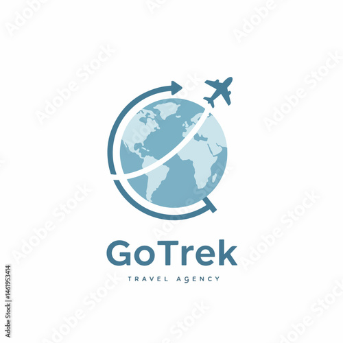 GoTrek Travel Agency: Airplane Circling Globe Logo for World Adventures.

