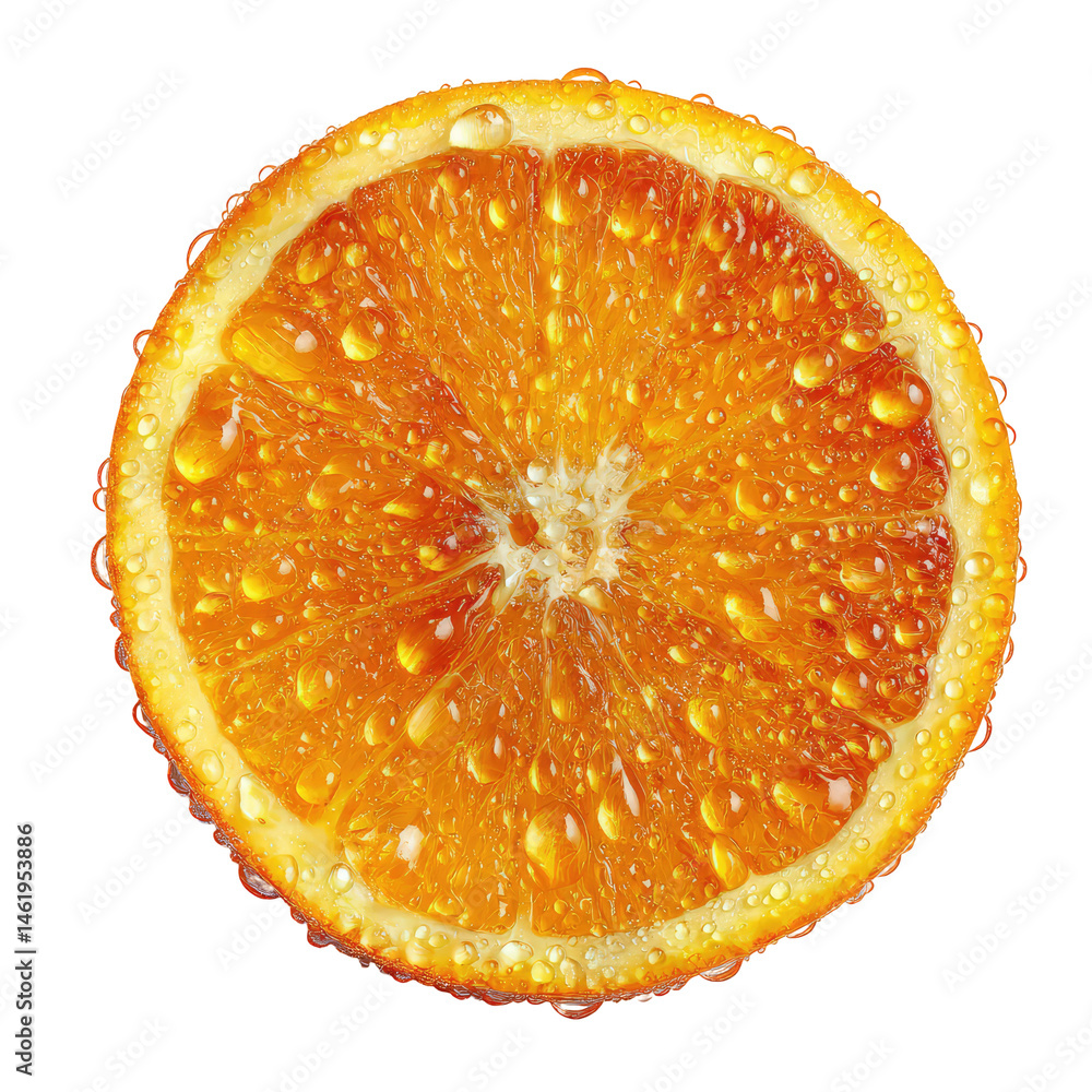 Orange Slice with Water Droplets, Fresh and Appetizing on Transparent Background
Orange Slice with Water Droplets, Fresh and Appetizing on Transparent Background