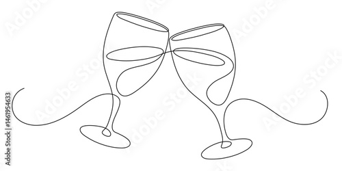 Two gasses of wine. Continuous line drawing.