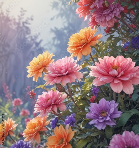 Wallpaper Mural Luscious blooms, vibrant hues, watercolor style,  summer,  nature,  artistic Torontodigital.ca