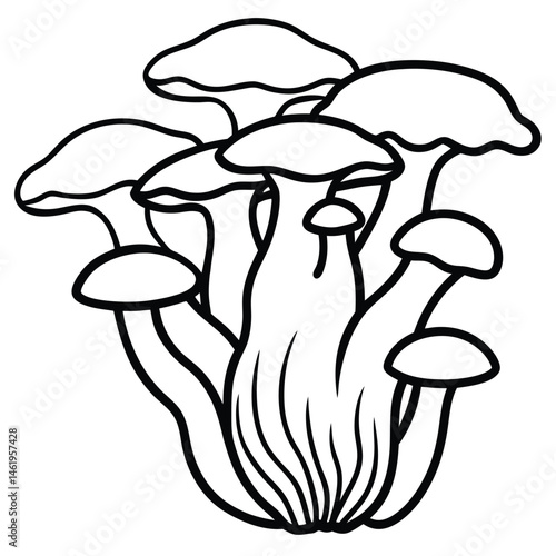 Mushroom vector Silhouette Line art illustration Oyster mushrooms on tree bark line drawing