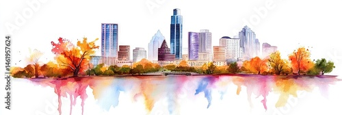 watercolor austin texas downtown skyline -