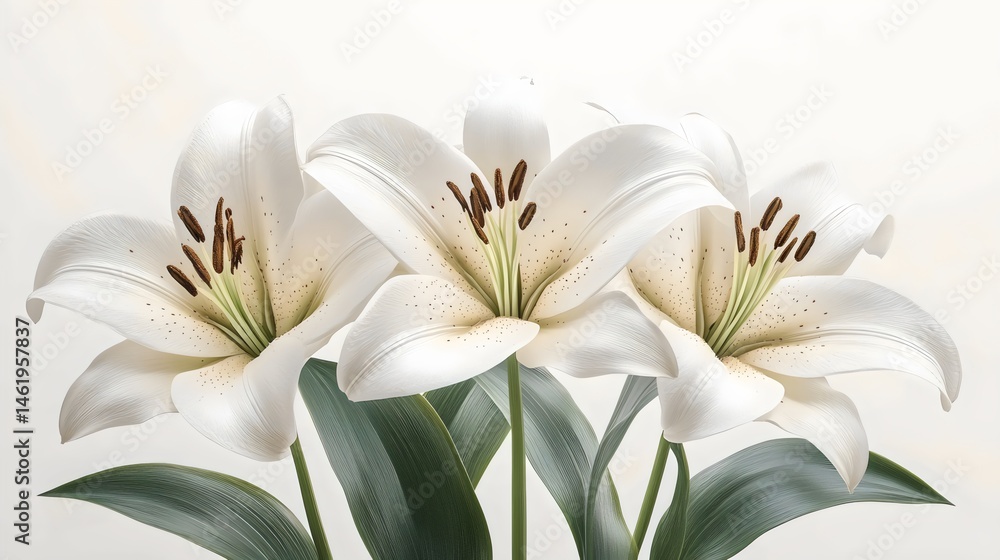 Obraz premium Three white flowers are arranged in a bouquet