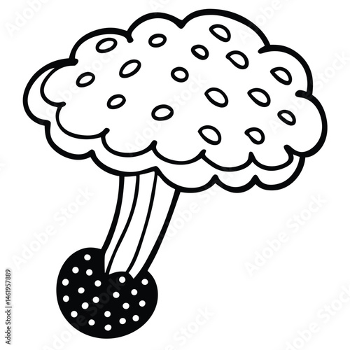 Mushroom vector Silhouette Line art illustration Puffball mushroom releasing spores