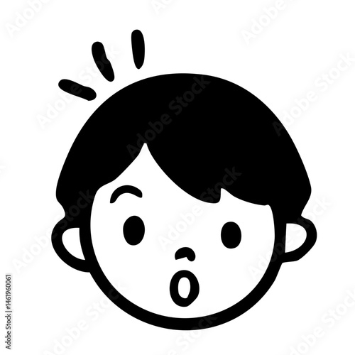 驚く男の子　びっくり顔のイラスト　白黒