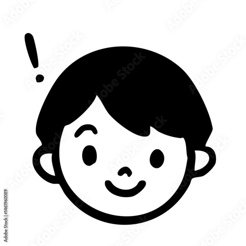 ひらめく男の子　子供の笑顔イラスト　男子小学生　白黒