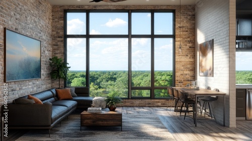 Modern loft apartment with large windows