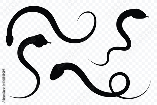 Snake silhouette icon. Collection of snake silhouettes in various forms. Snake icon vector illustration