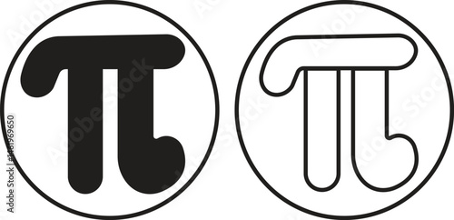 Pi icons set flat, outline styles. Standard design pi symbols for your banner, poster, template, websites and app. Archimedes' constant vectors graphic illustration isolated on transparent background.