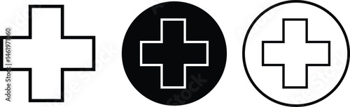 Plus sign icons set outline styles. Add more symbols illustration. Addition vectors. Medical Plus silhouette for web site and mobile app design. Geometric elements isolated on transparent background.