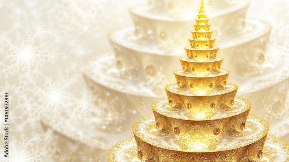 Fototapeta premium Golden, tiered Christmas tree fractal design
