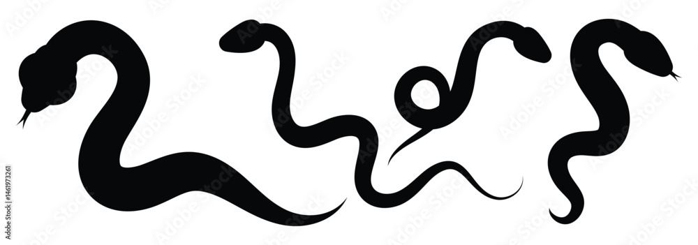 Snake silhouette. Snake silhouette set. Collection of snakes isolated on white background. Snake icon vector illustration Snake silhouette. Snake silhouette set. Collection of snakes isolated on white background. Snake icon vector illustration