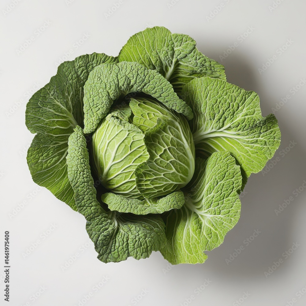 Obraz premium Fresh green cabbage close up shot on a white background