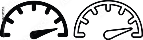 Dashboard speedometer flat and outline icon set. Performance indicator with arrows sign. Internet speed, gauge, tachometer, scale. Credit score vectors. Risk levels isolated on transparent background.