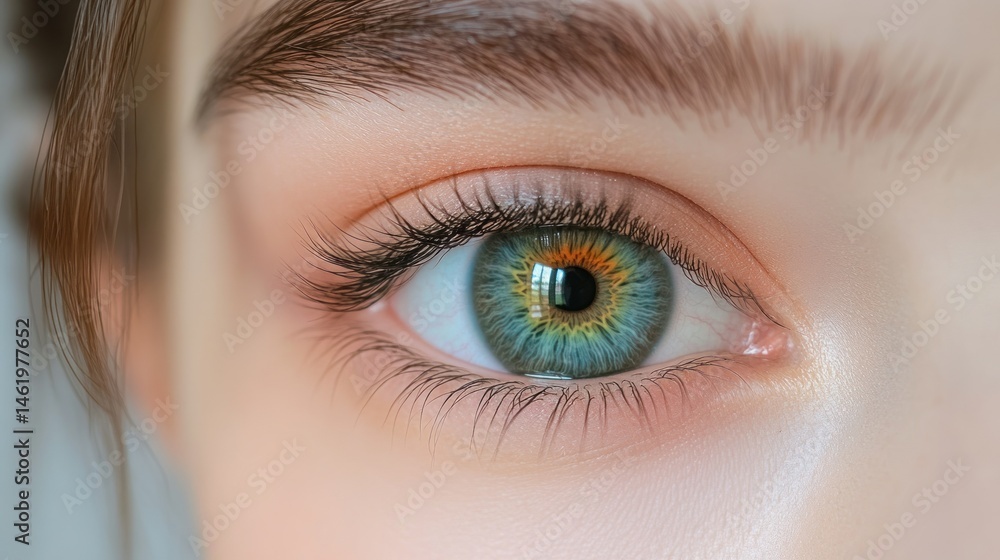 Close-up of a woman's eye, detailed view of the iris and lashes Close-up of a woman's eye, detailed view of the iris and lashes